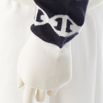 Hermes Cashmere Silk Chaine D'ancre Knit Sweater Top Navy White 36