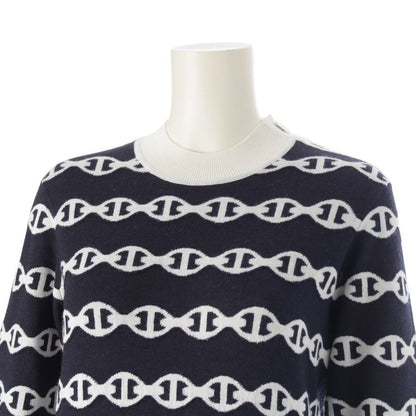 Hermes Cashmere Silk Chaine D'ancre Knit Sweater Top Navy White 36