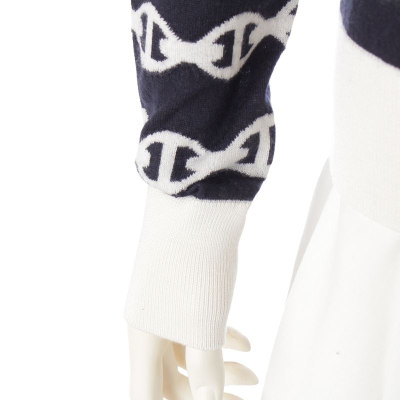 Hermes Cashmere Silk Chaine D'ancre Knit Sweater Top Navy White 36
