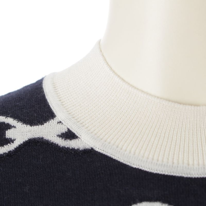 Hermes Cashmere Silk Chaine D'ancre Knit Sweater Top Navy White 36