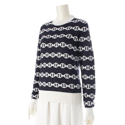 Hermes Cashmere Silk Chaine D'ancre Knit Sweater Top Navy White 36