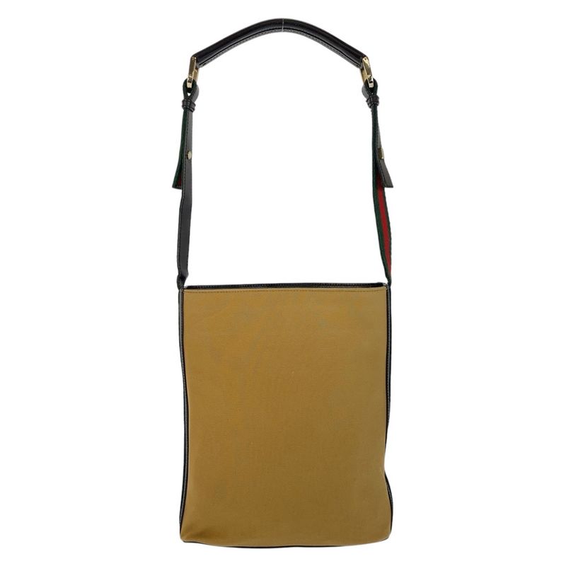 Gucci Sherry Line Camel Black Gold Hardware Canvas Leather 4286 Shoulder Bag