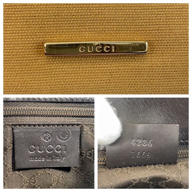 Gucci Sherry Line Camel Black Gold Hardware Canvas Leather 4286 Shoulder Bag