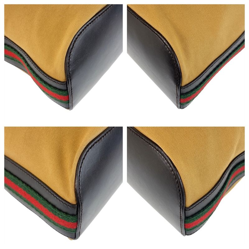 Gucci Sherry Line Camel Black Gold Hardware Canvas Leather 4286 Shoulder Bag