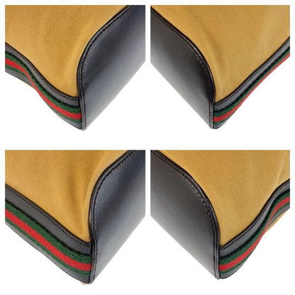 Gucci Sherry Line Camel Black Gold Hardware Canvas Leather 4286 Shoulder Bag