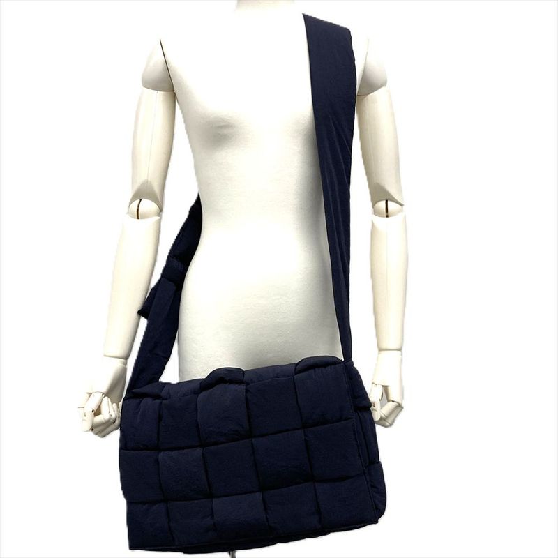 Bottega Veneta Padetto Tech Cassette Maxi Intrecciato Shoulder Bag Nylon Navy