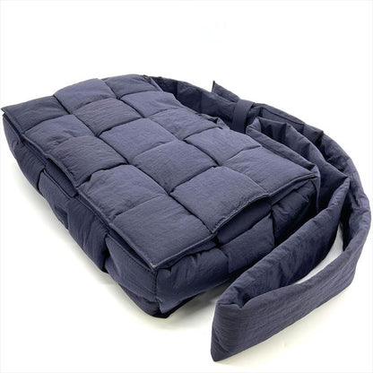 Bottega Veneta Padetto Tech Cassette Maxi Intrecciato Shoulder Bag Nylon Navy