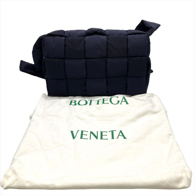 Bottega Veneta Padetto Tech Cassette Maxi Intrecciato Shoulder Bag Nylon Navy
