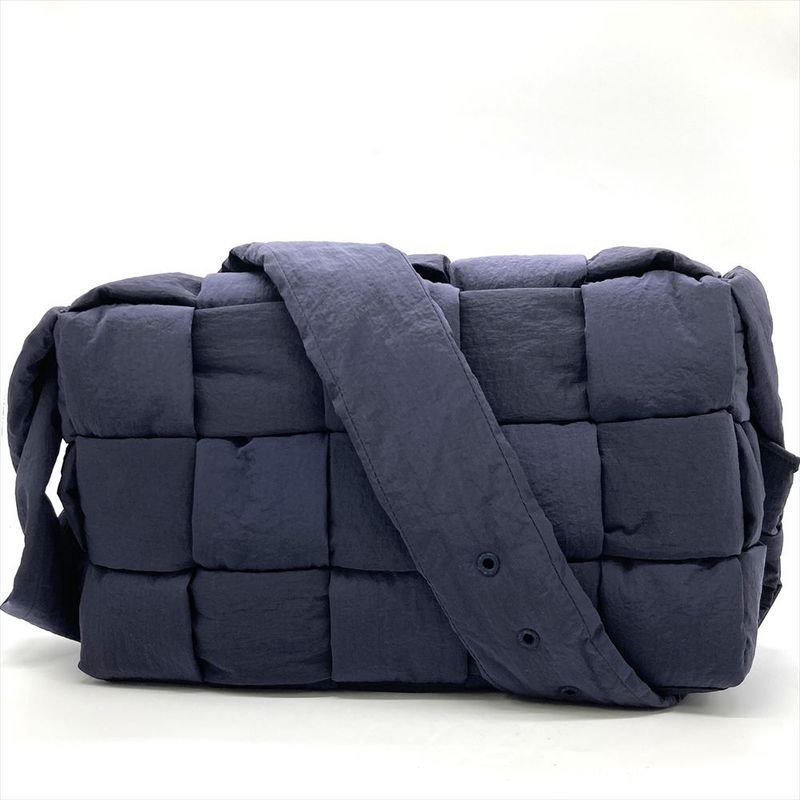Bottega Veneta Padetto Tech Cassette Maxi Intrecciato Shoulder Bag Nylon Navy