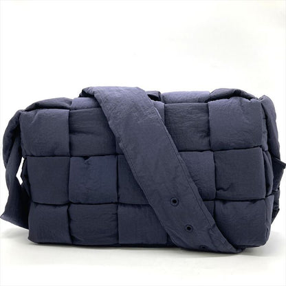 Bottega Veneta Padetto Tech Cassette Maxi Intrecciato Shoulder Bag Nylon Navy