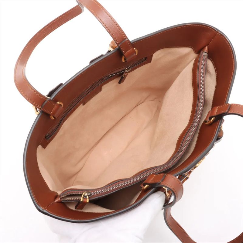 Gucci Bamboo Diana Leather 2WAY Tote Bag Shoulder Hand Brown Women MCM Db50-3