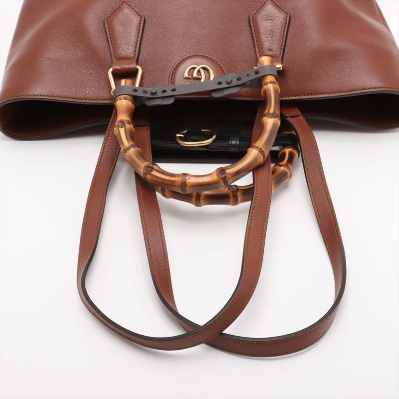 Gucci Bamboo Diana Leather 2WAY Tote Bag Shoulder Hand Brown Women MCM Db50-3