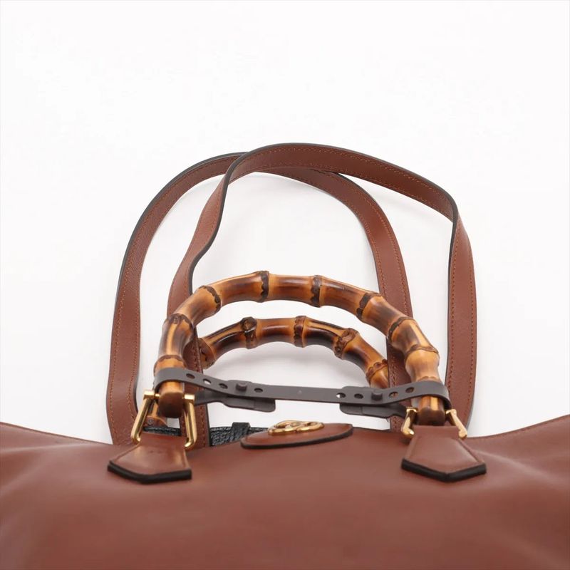 Gucci Bamboo Diana Leather 2WAY Tote Bag Shoulder Hand Brown Women MCM Db50-3