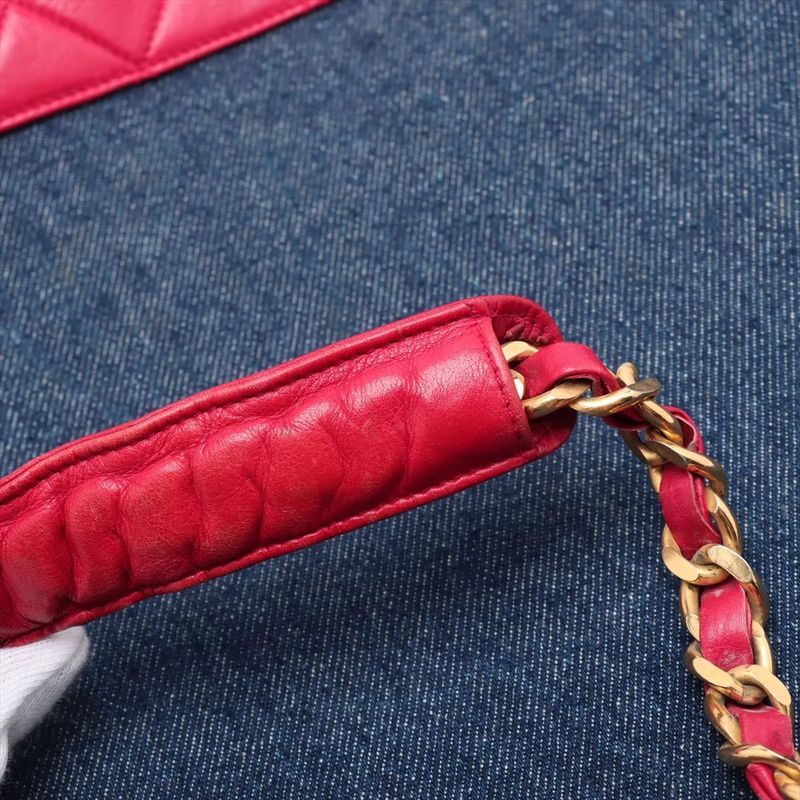 Chanel With Serial Seal Matelasse Denim Red Tote Bag Shoulder Hand A4 Ladies