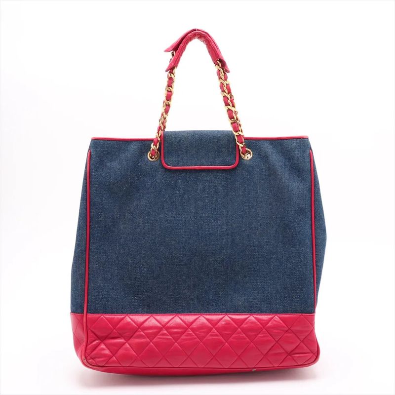 Chanel With Serial Seal Matelasse Denim Red Tote Bag Shoulder Hand A4 Ladies