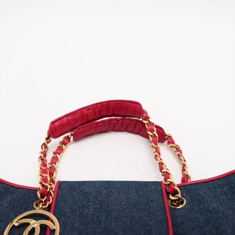 Chanel With Serial Seal Matelasse Denim Red Tote Bag Shoulder Hand A4 Ladies