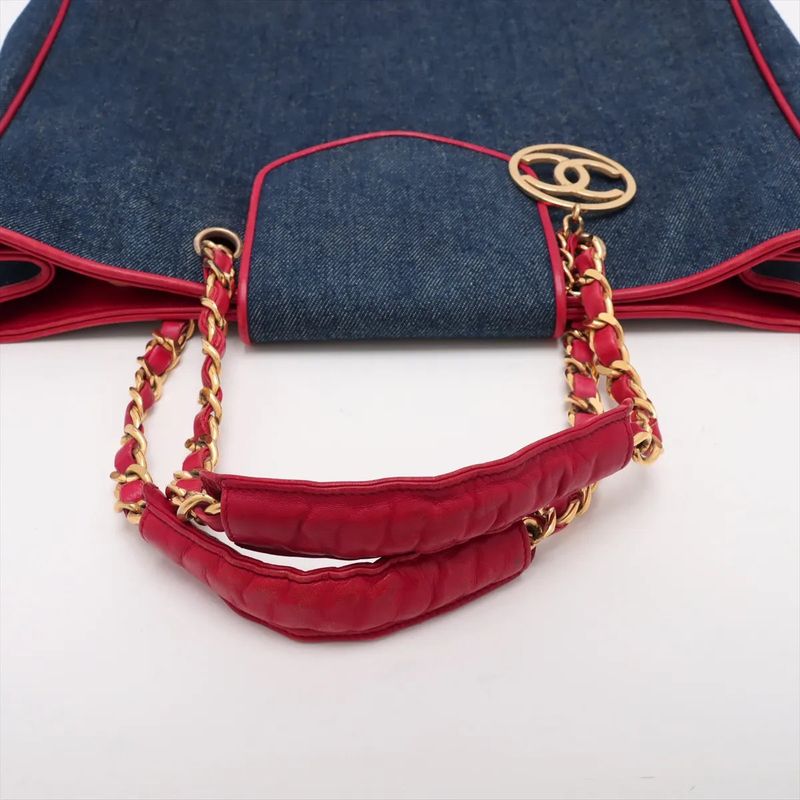 Chanel With Serial Seal Matelasse Denim Red Tote Bag Shoulder Hand A4 Ladies