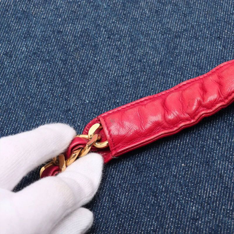 Chanel With Serial Seal Matelasse Denim Red Tote Bag Shoulder Hand A4 Ladies