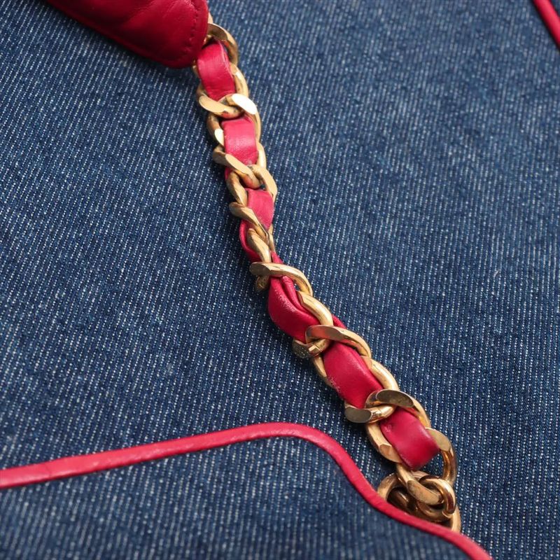 Chanel With Serial Seal Matelasse Denim Red Tote Bag Shoulder Hand A4 Ladies