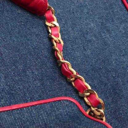 Chanel With Serial Seal Matelasse Denim Red Tote Bag Shoulder Hand A4 Ladies