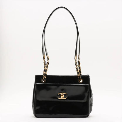 Chanel Coco Mark Chain Leather Shoulder Bag Shoulder Tote Genuine Leather Black