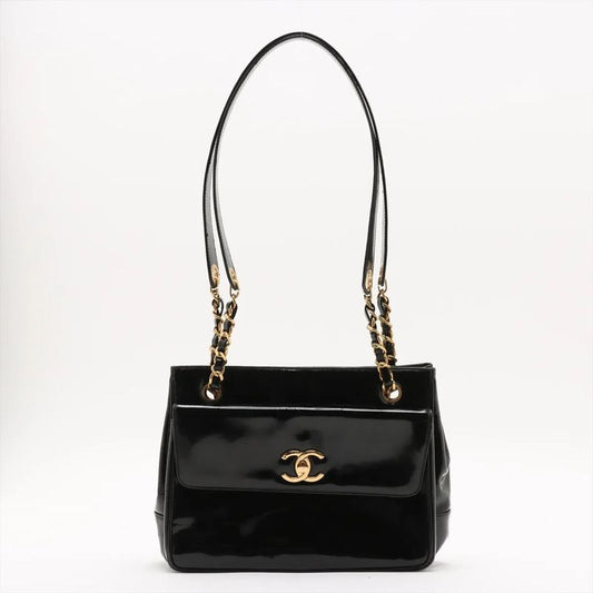 Chanel Coco Mark Chain Leather Shoulder Bag Shoulder Tote Genuine Leather Black