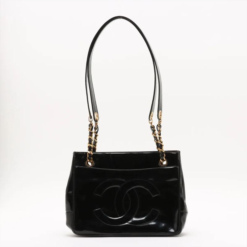 Chanel Coco Mark Chain Leather Shoulder Bag Shoulder Tote Genuine Leather Black