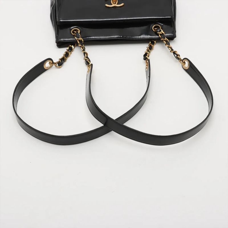 Chanel Coco Mark Chain Leather Shoulder Bag Shoulder Tote Genuine Leather Black