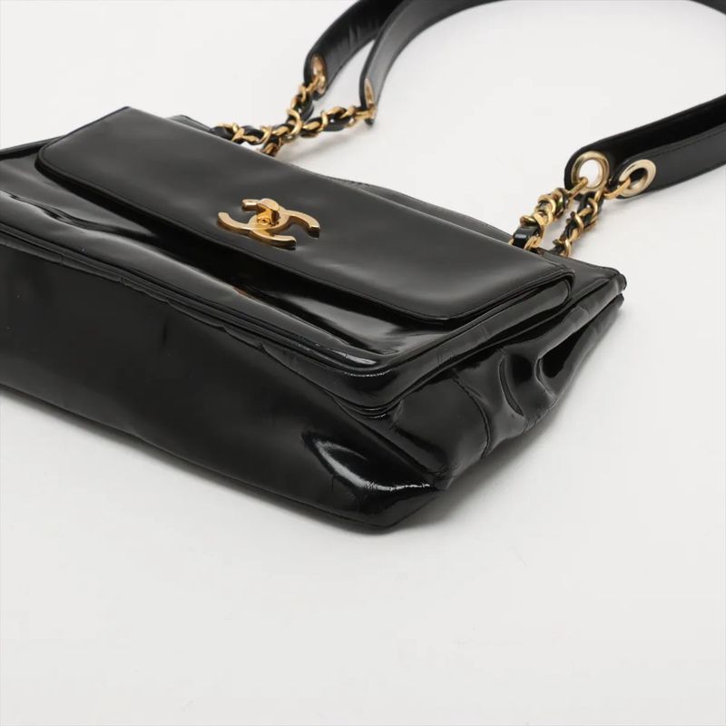 Chanel Coco Mark Chain Leather Shoulder Bag Shoulder Tote Genuine Leather Black