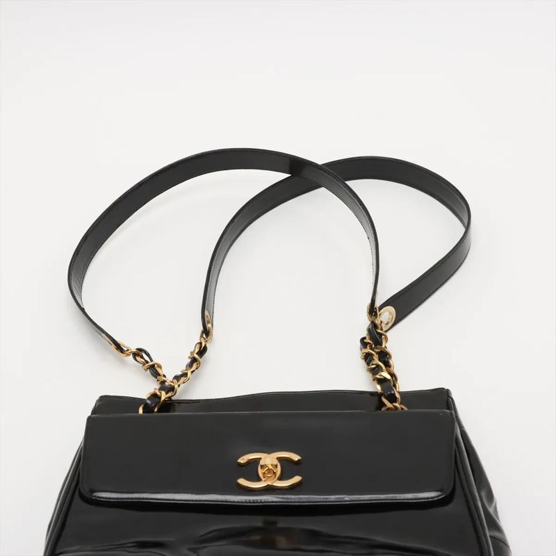 Chanel Coco Mark Chain Leather Shoulder Bag Shoulder Tote Genuine Leather Black