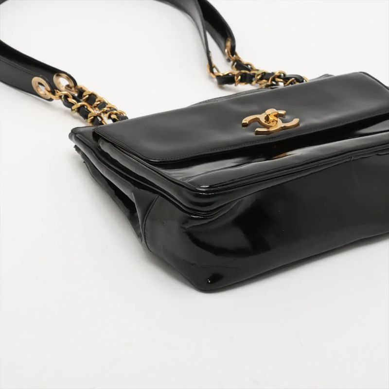 Chanel Coco Mark Chain Leather Shoulder Bag Shoulder Tote Genuine Leather Black