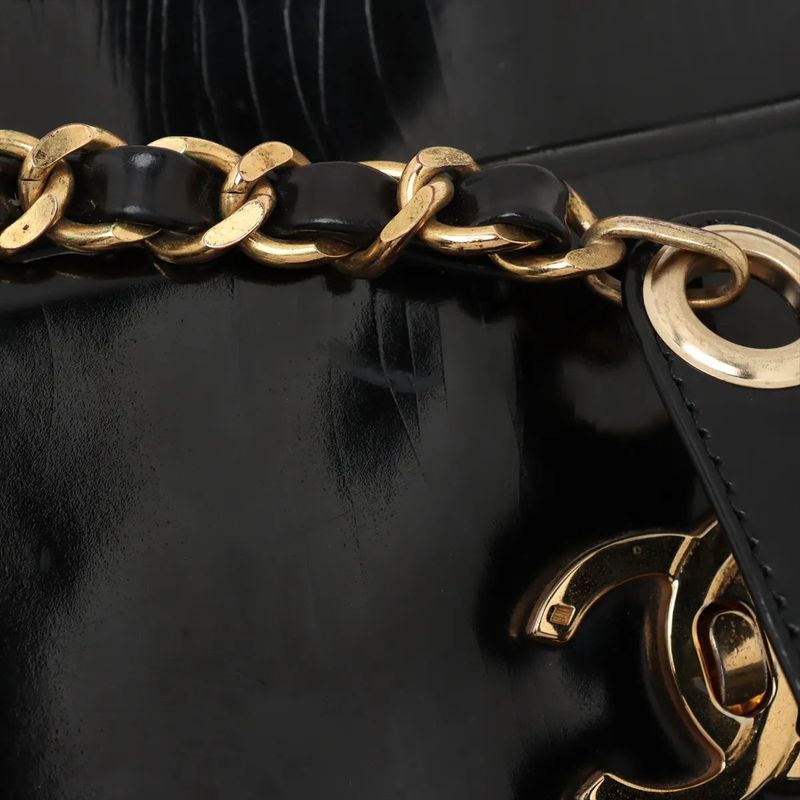 Chanel Coco Mark Chain Leather Shoulder Bag Shoulder Tote Genuine Leather Black