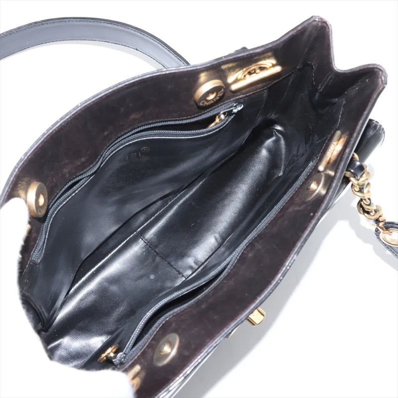 Chanel Coco Mark Chain Leather Shoulder Bag Shoulder Tote Genuine Leather Black