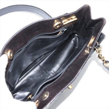 Chanel Coco Mark Chain Leather Shoulder Bag Shoulder Tote Genuine Leather Black