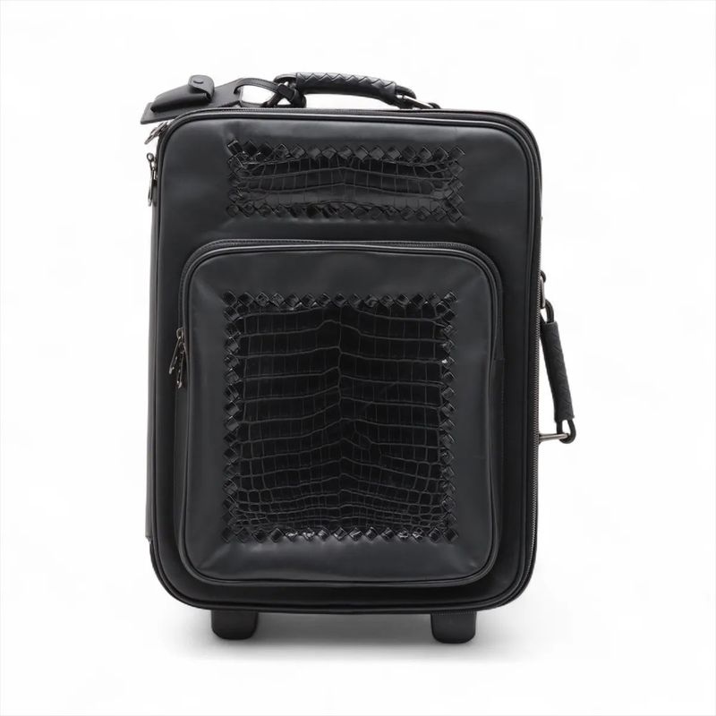 Bottega Veneta Croc Intrecciato Leather Suitcase Carry Case Bag Black Men's MMM