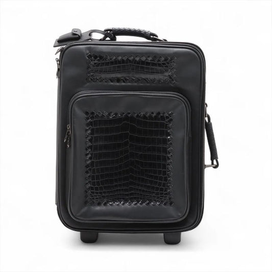 Bottega Veneta Croc Intrecciato Leather Suitcase Carry Case Bag Black Men's MMM