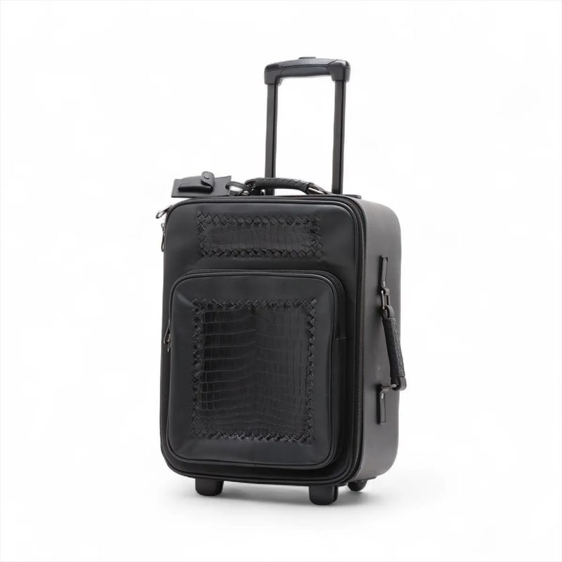 Bottega Veneta Croc Intrecciato Leather Suitcase Carry Case Bag Black Men's MMM