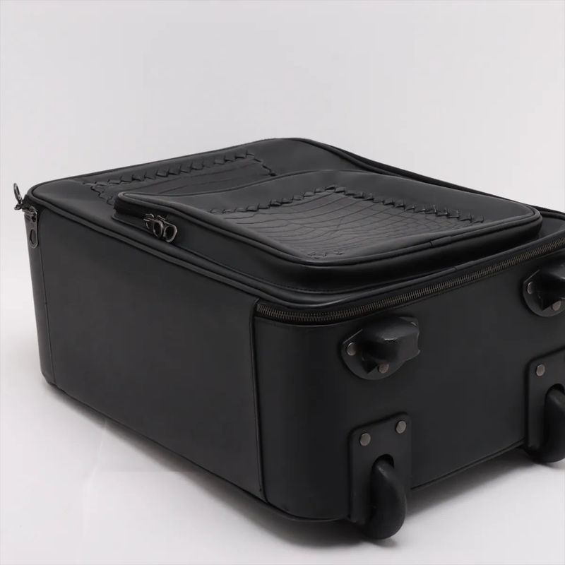 Bottega Veneta Croc Intrecciato Leather Suitcase Carry Case Bag Black Men's MMM