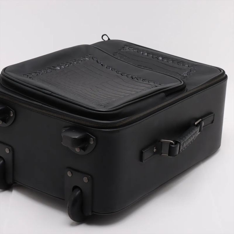 Bottega Veneta Croc Intrecciato Leather Suitcase Carry Case Bag Black Men's MMM