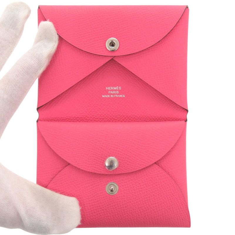 Hermes Calvi Duo Vaux Epson Rose Azalea Pink Stamped U (2022) Coin Case Wallet
