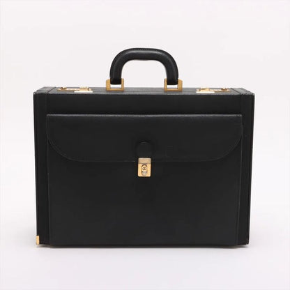 Gucci Old Leather Attache Case Hard Case Document Bag Business Travel Black A4
