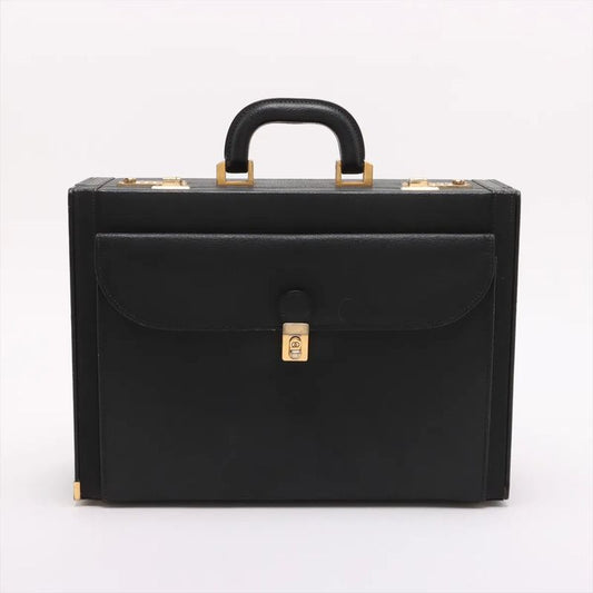Gucci Old Leather Attache Case Hard Case Document Bag Business Travel Black A4