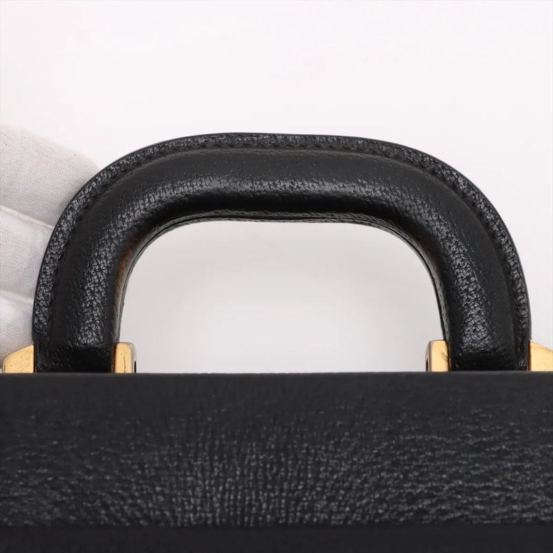 Gucci Old Leather Attache Case Hard Case Document Bag Business Travel Black A4