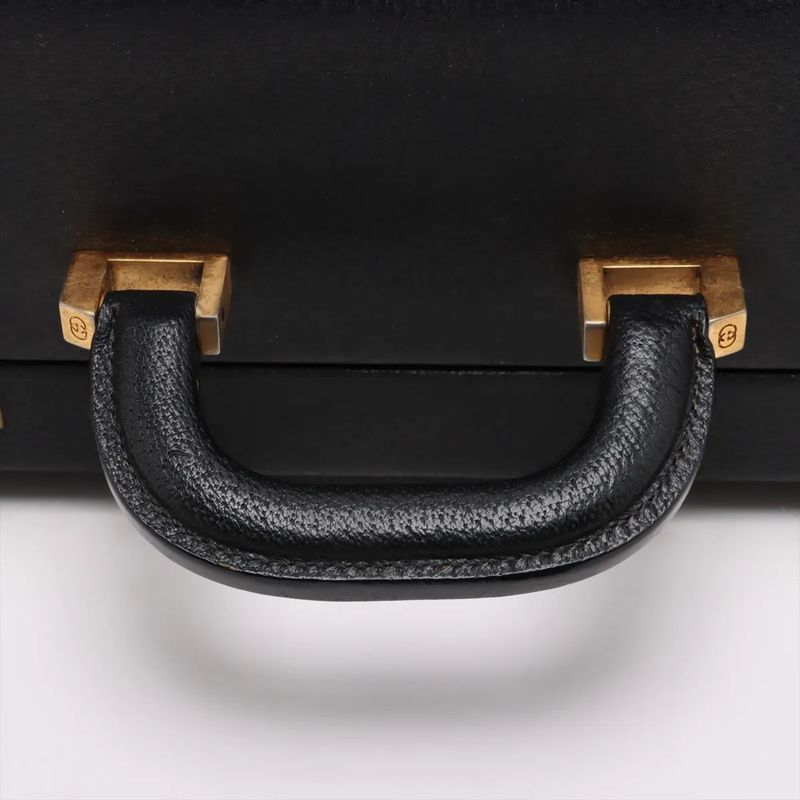 Gucci Old Leather Attache Case Hard Case Document Bag Business Travel Black A4