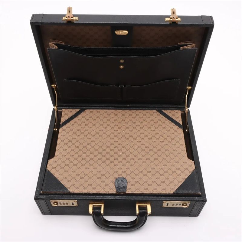 Gucci Old Leather Attache Case Hard Case Document Bag Business Travel Black A4