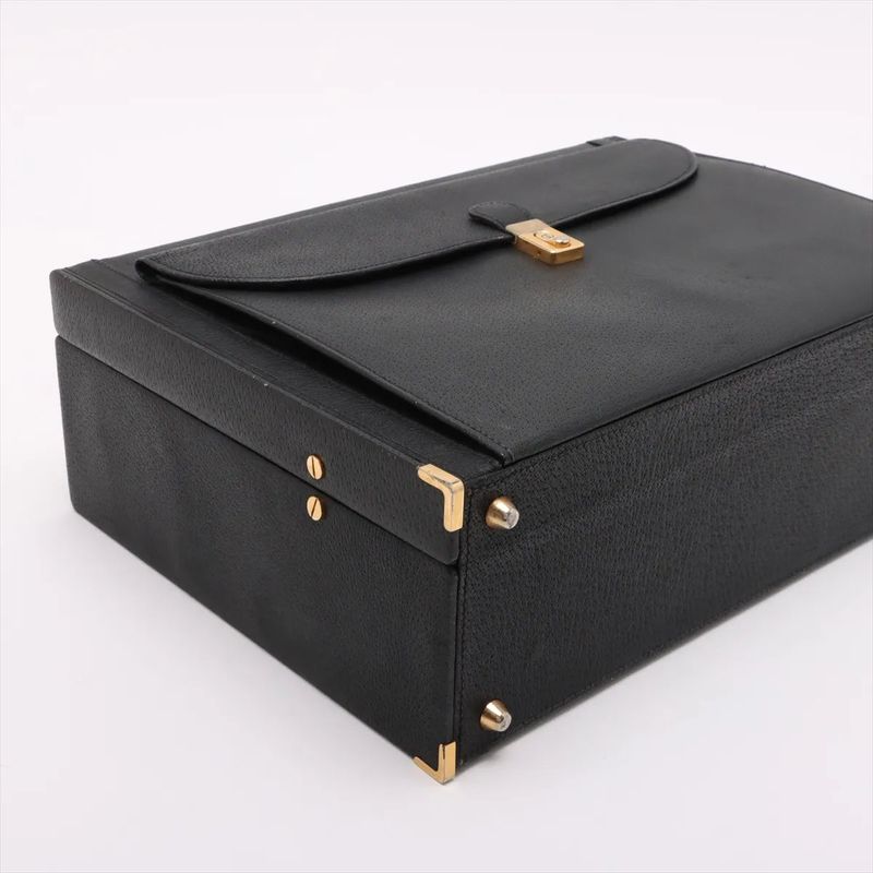 Gucci Old Leather Attache Case Hard Case Document Bag Business Travel Black A4