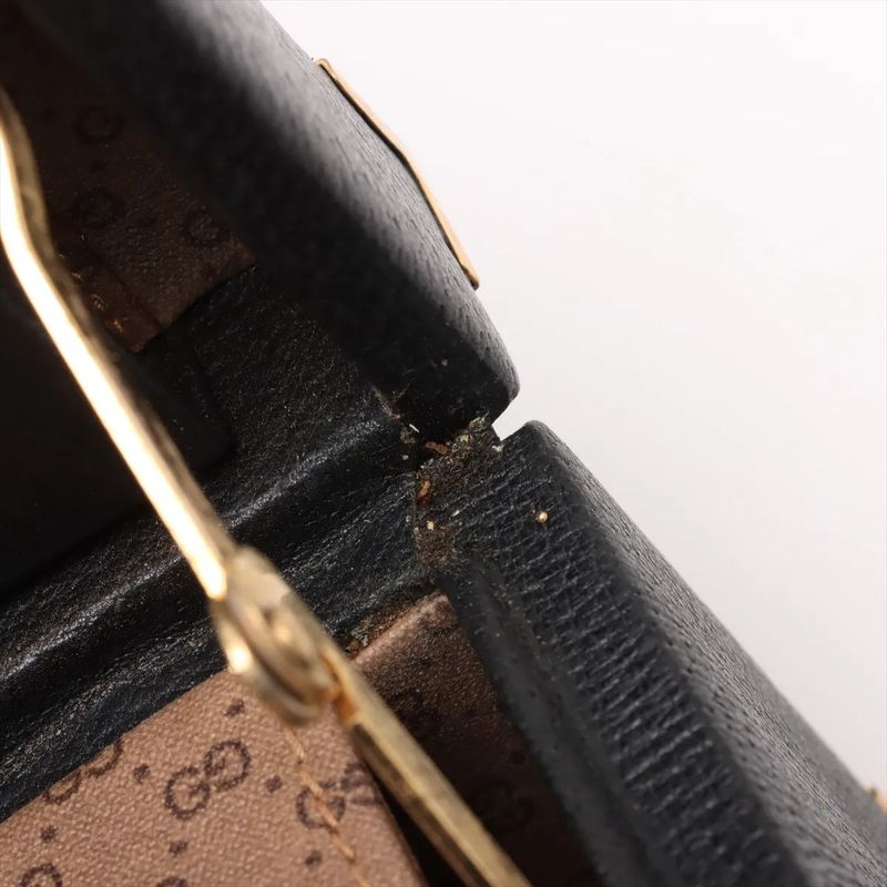 Gucci Old Leather Attache Case Hard Case Document Bag Business Travel Black A4