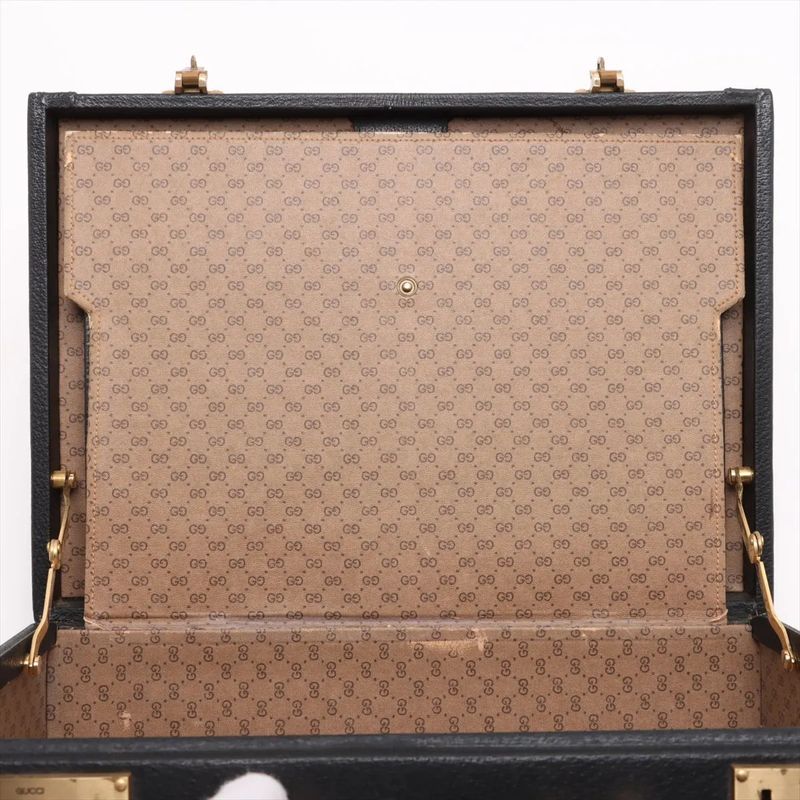 Gucci Old Leather Attache Case Hard Case Document Bag Business Travel Black A4