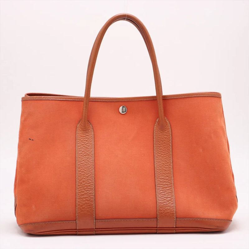 Hermes □I Mark Garden Party PM Leather Tote Bag Shoulder Orange Genuine Leather