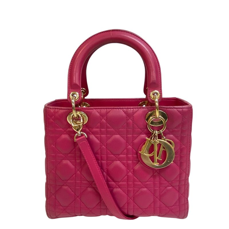 Christian Dior 2way Shoulder Lady Dior Handbag Pink Women